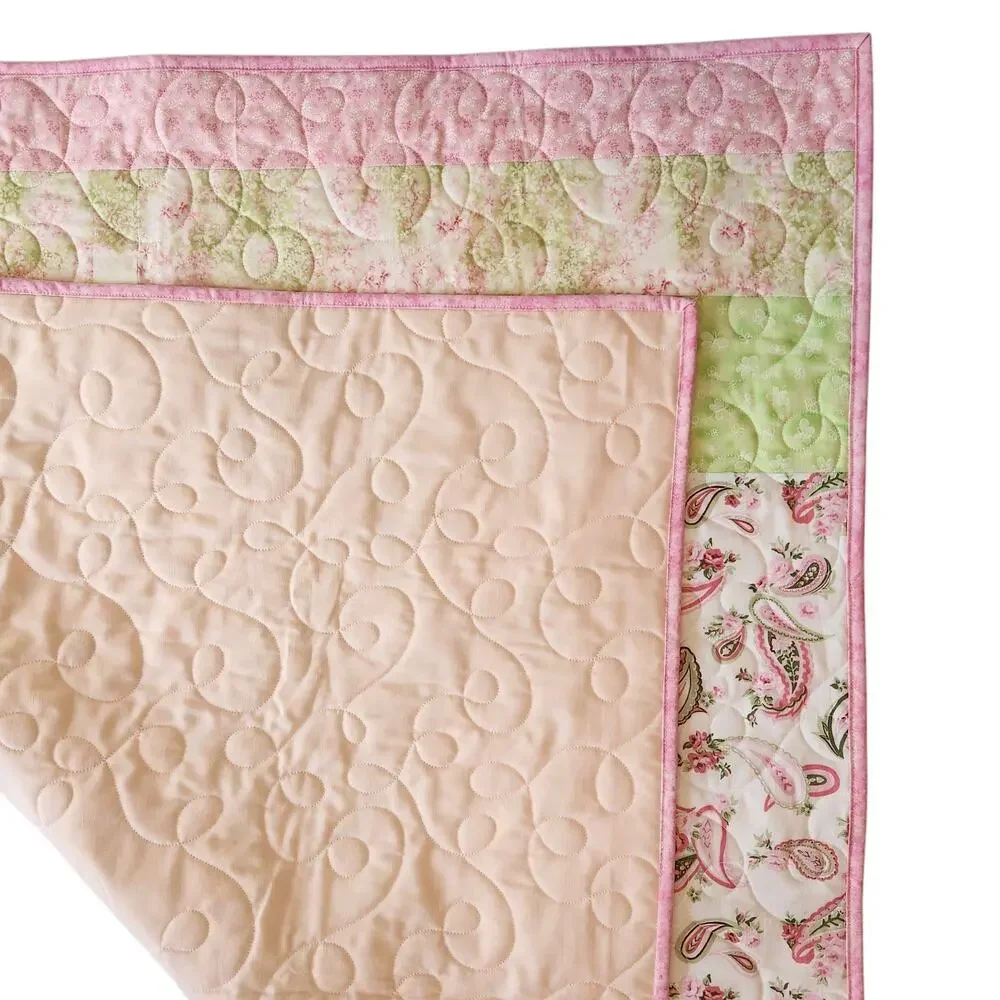 Handmade, New Lap quilt Pastel green, pink, white 39X40